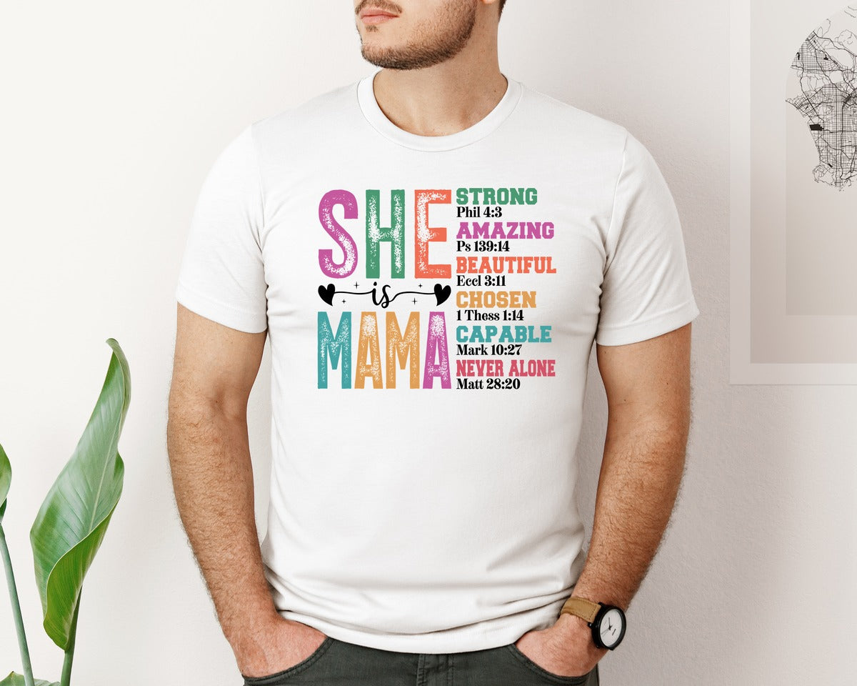 brand:Bella Canvas|color:White|She Is Mom Graphic T-Shirt