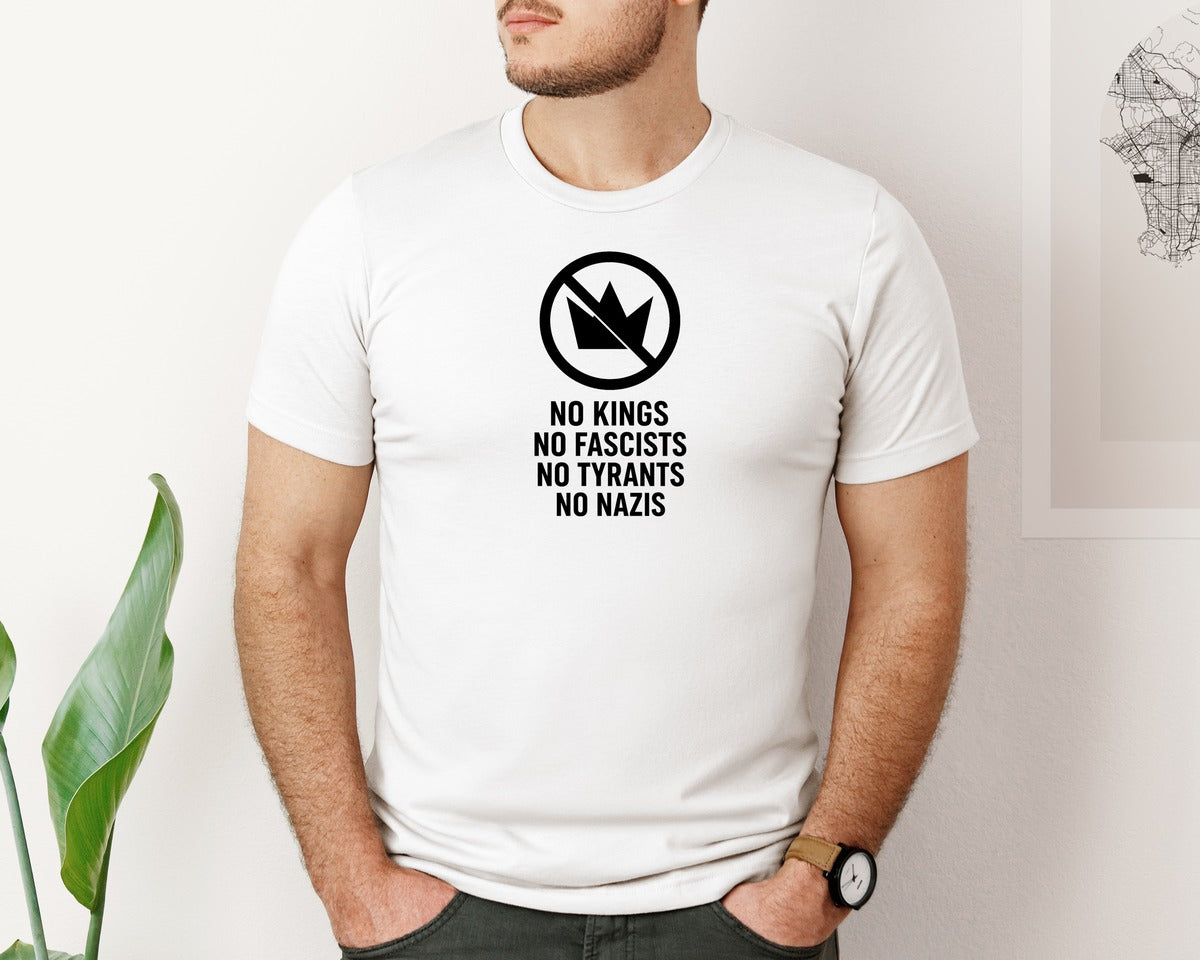 brand:Bella Canvas|color:White|No Kings No Fascists No Tyrants Graphic T-Shirt