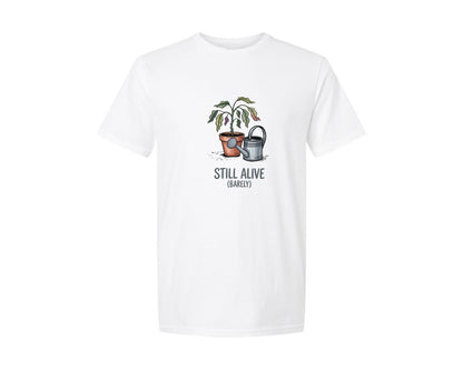 brand:Generic|color:White|Still Alive Barely Plant Humor Graphic T-Shirt