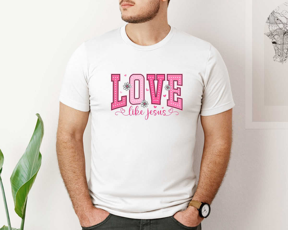brand:Bella Canvas|color:White|Love Like Jesus Valentine 2 Graphic T-Shirt