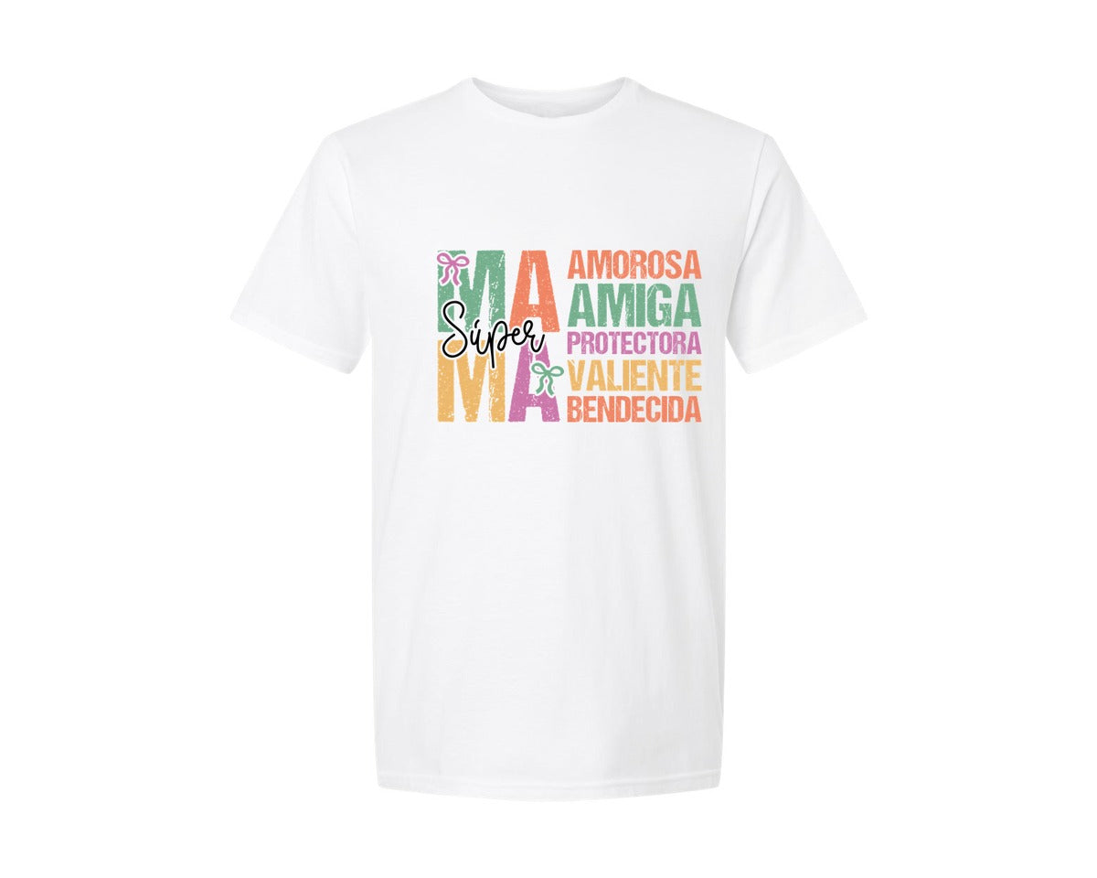 brand:Generic|color:White|Super Mama Spanish Mothers Day 2 Graphic T-Shirt