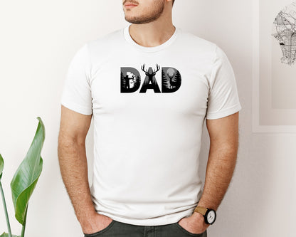 brand:Bella Canvas|color:White|Deer Hunting Dad Fathers Day Graphic T-Shirt