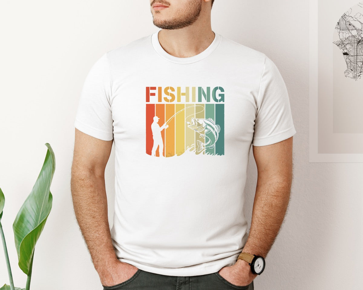 brand:Bella Canvas|color:White|Retro Vintage Fishing Sunset T Shirt Des Graphic T-Shirt