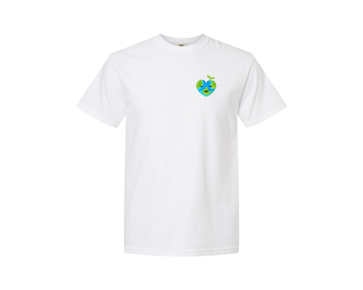 brand:Comfort Colors|color:White|Love Heart Earth Globe Pocket Design Graphic T-Shirt