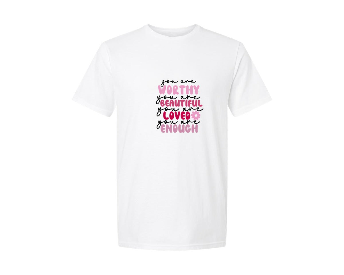 brand:Generic|color:White|You Are Worthy Beautiful Valentine P Graphic T-Shirt