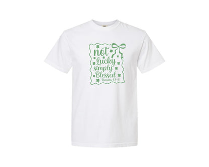 brand:Comfort Colors|color:White|Not Lucky Simply Blessed Graphic T-Shirt