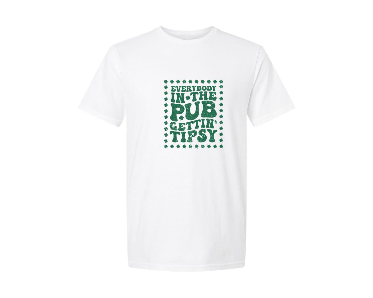 brand:Generic|color:White|Everybody In The Pub Gettin Tipsy 40 Graphic T-Shirt