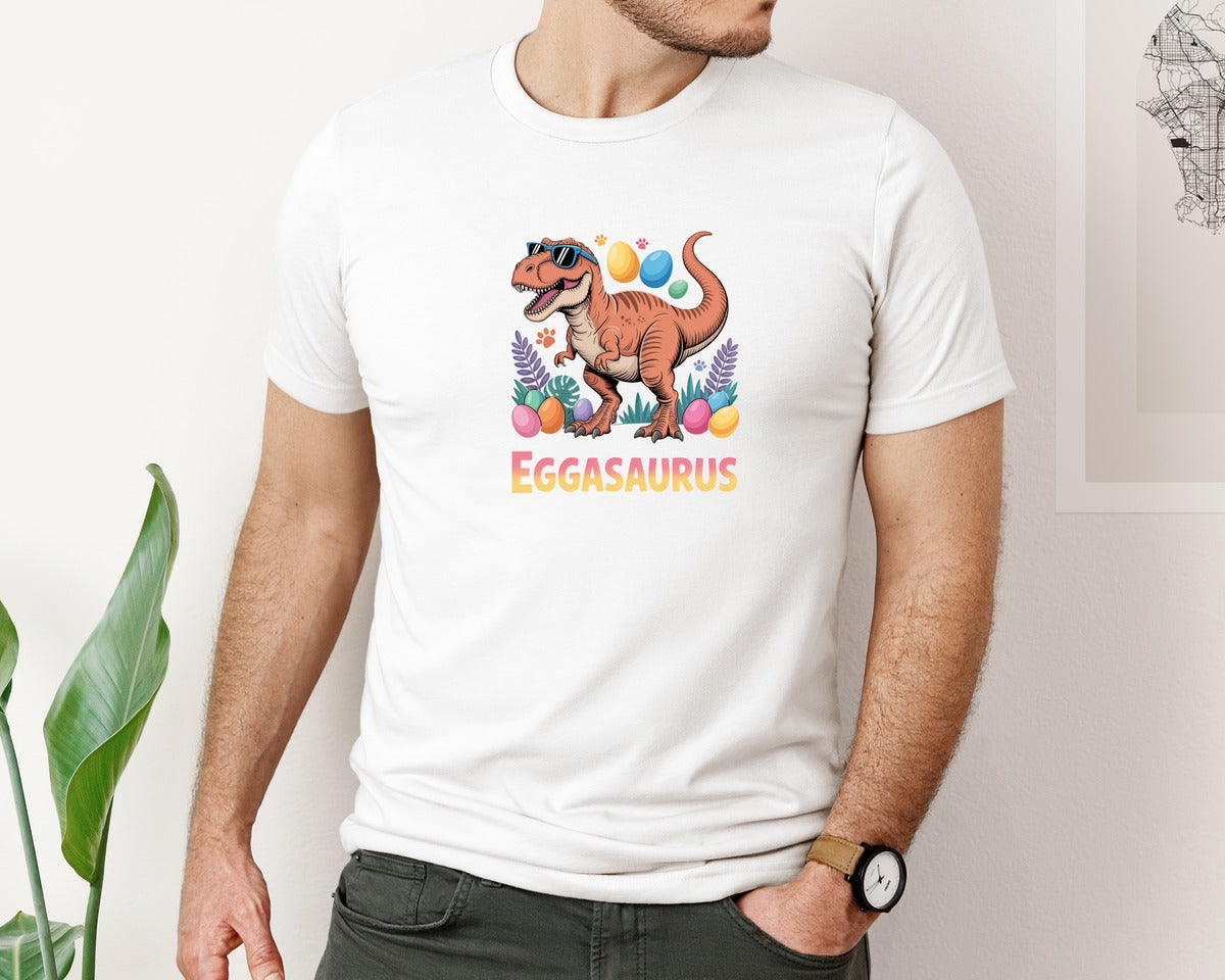 brand:Bella Canvas|color:White|Eggasaurus Easter Shirt Graphic T-Shirt