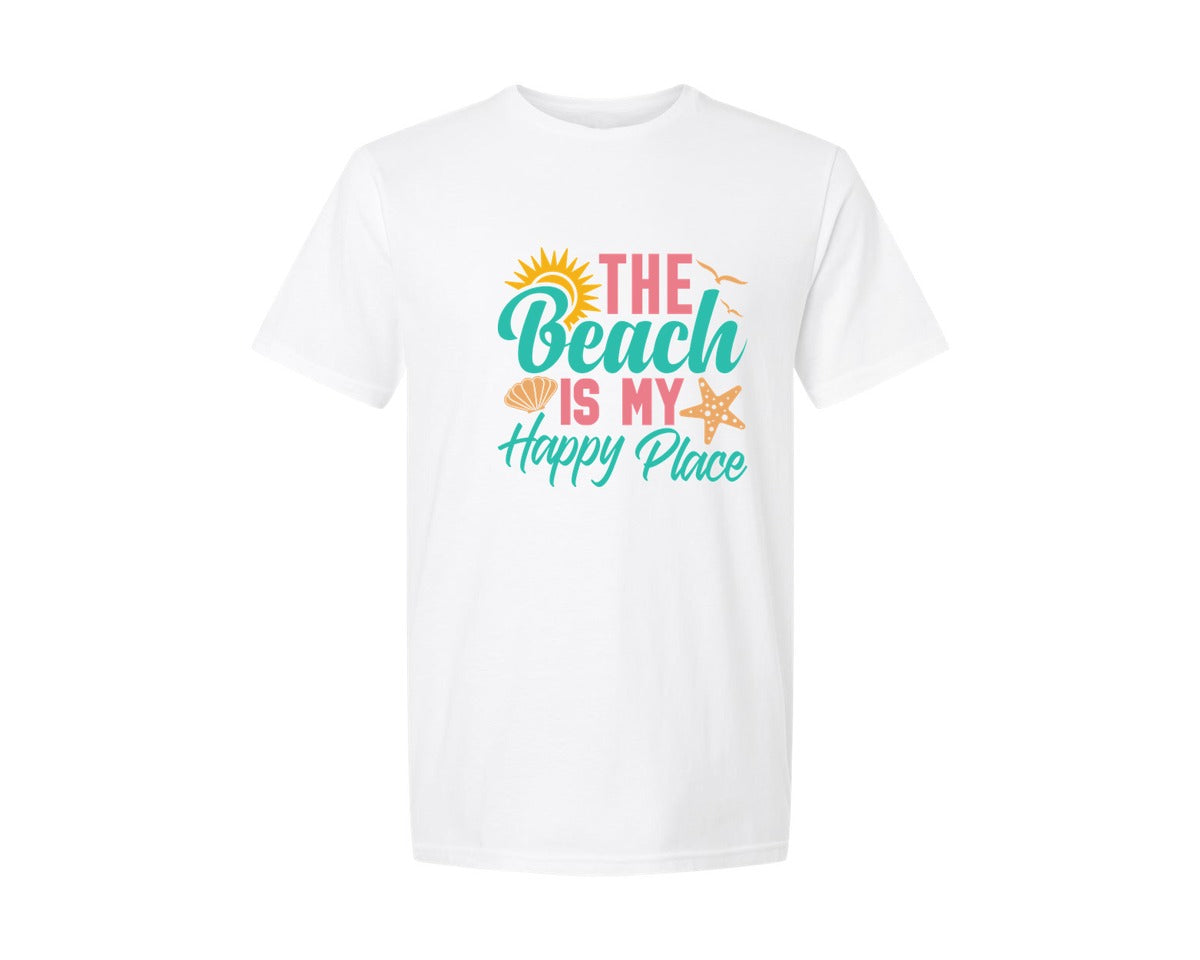 brand:Generic|color:White|The Beach Is My Happy Place Cut File 3 Graphic T-Shirt