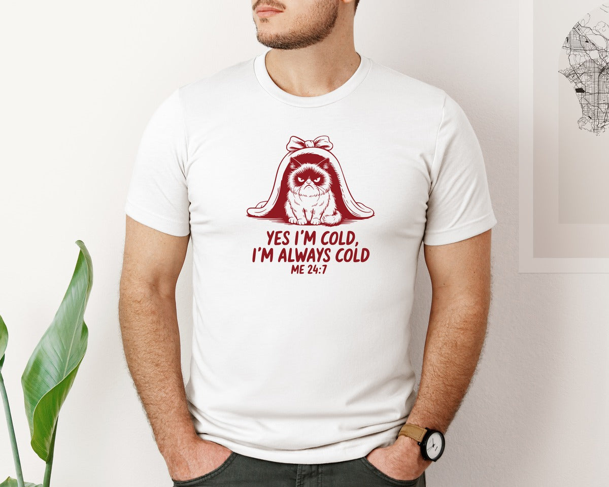 brand:Bella Canvas|color:White|Yes Im Cold Always Cold Me 247 Des Graphic T-Shirt