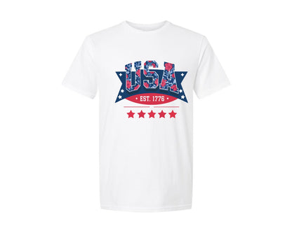 brand:Generic|color:White|Usa Floral 1776 Patriotic Art Graphic T-Shirt