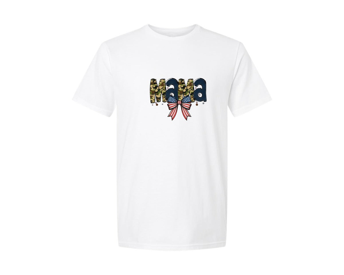 brand:Generic|color:White|Preppy Veteran Mama Camo Coquette Graphic T-Shirt