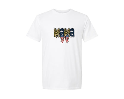brand:Generic|color:White|Preppy Veteran Mama Camo Coquette Graphic T-Shirt