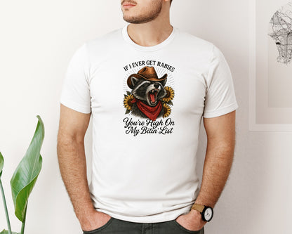 brand:Bella Canvas|color:White|Funny Raccoon Cowboy Graphic T-Shirt