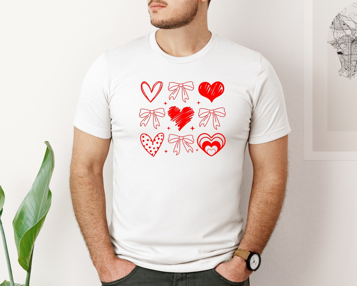 brand:Bella Canvas|color:White|Valentine Coquette Heart Xoxo Graphic T-Shirt
