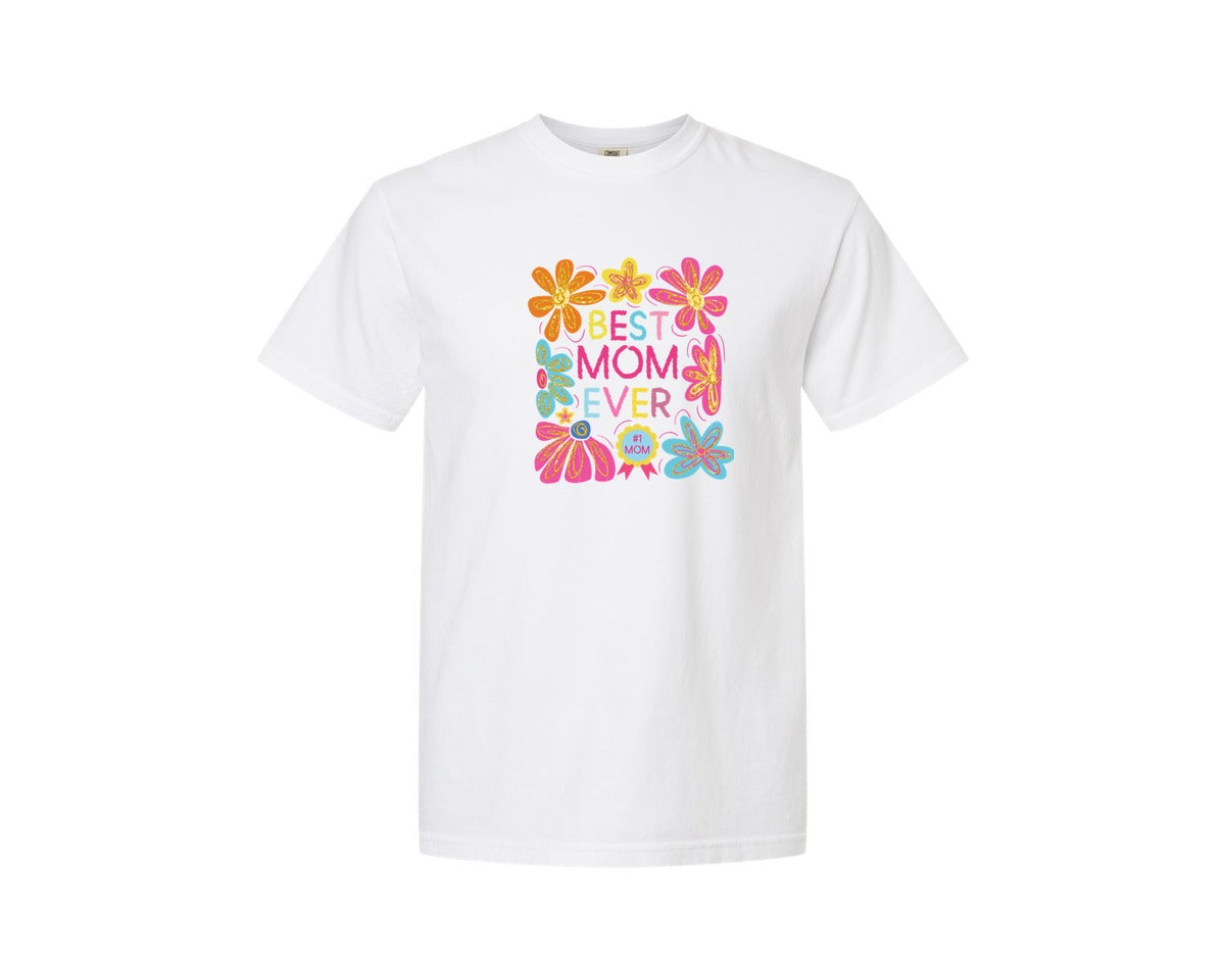 brand:Comfort Colors|color:White|Floral Mom Best Mom Ever Graphic T-Shirt
