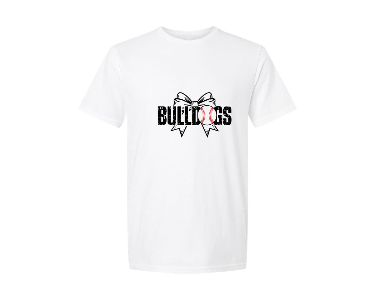 brand:Generic|color:White|Coquette Bow Bulldogs Baseball Graphic T-Shirt