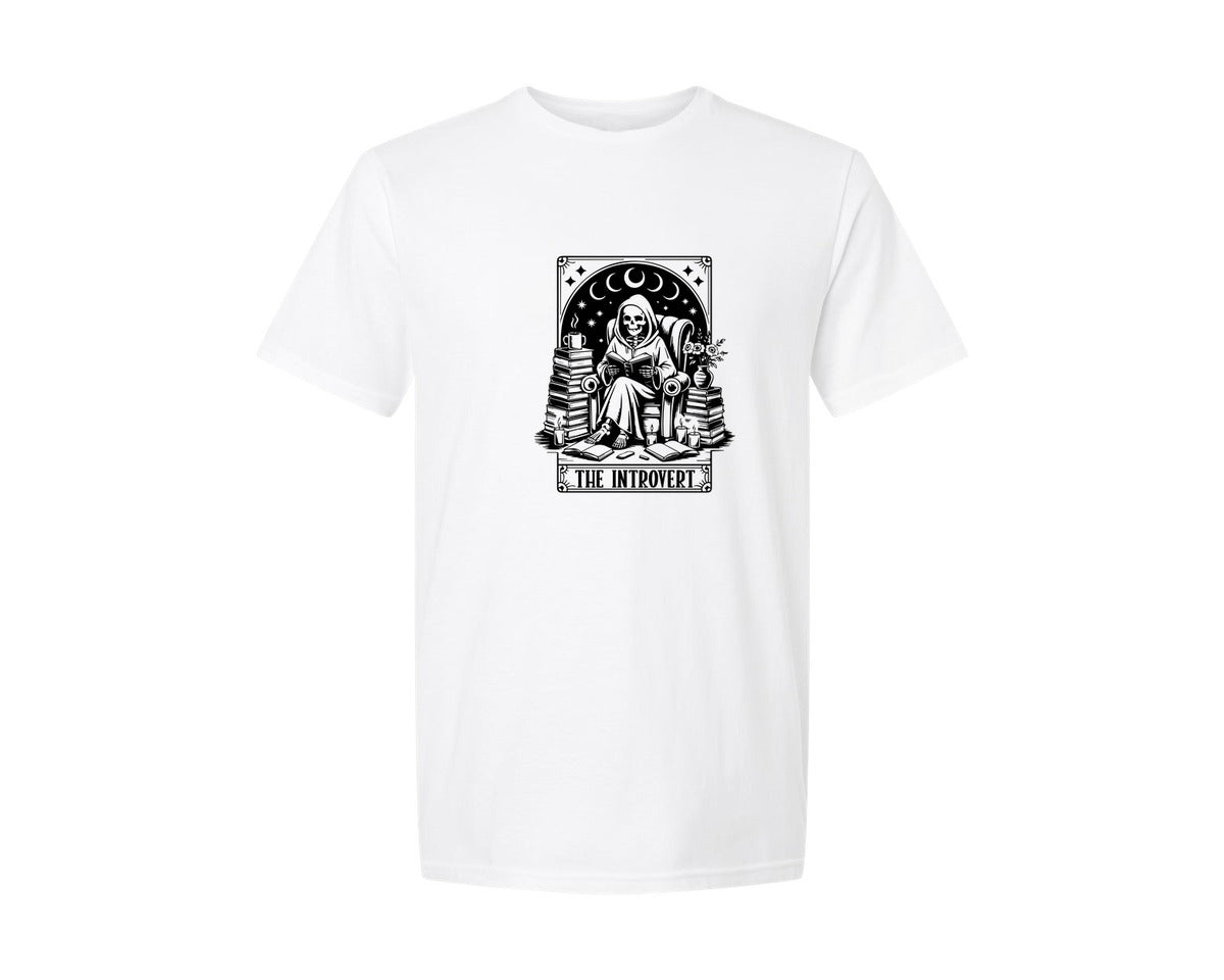 brand:Generic|color:White|Antisocial Introvert Tarot Card Graphic T-Shirt