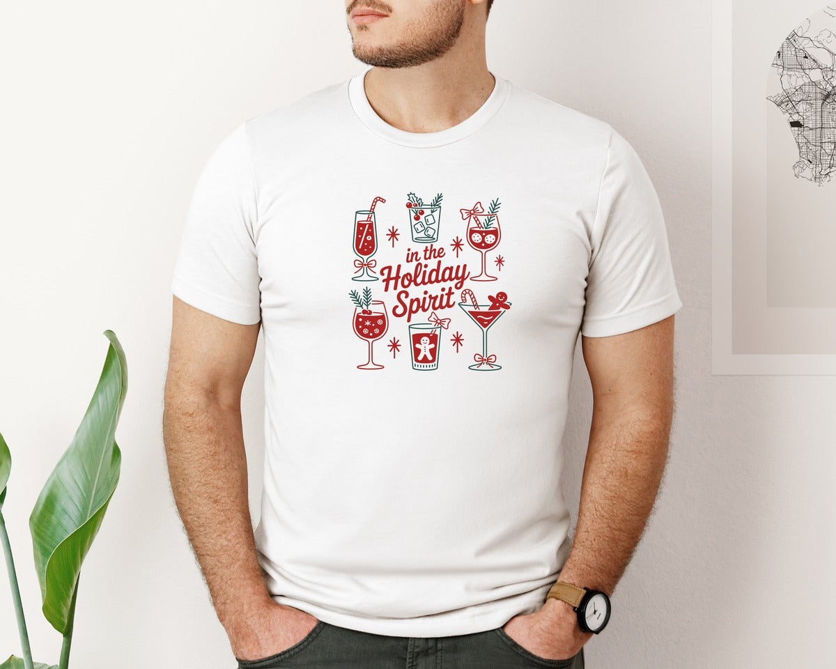 brand:Bella Canvas|color:White|In The Holiday Spirit Christmas Graphic T-Shirt
