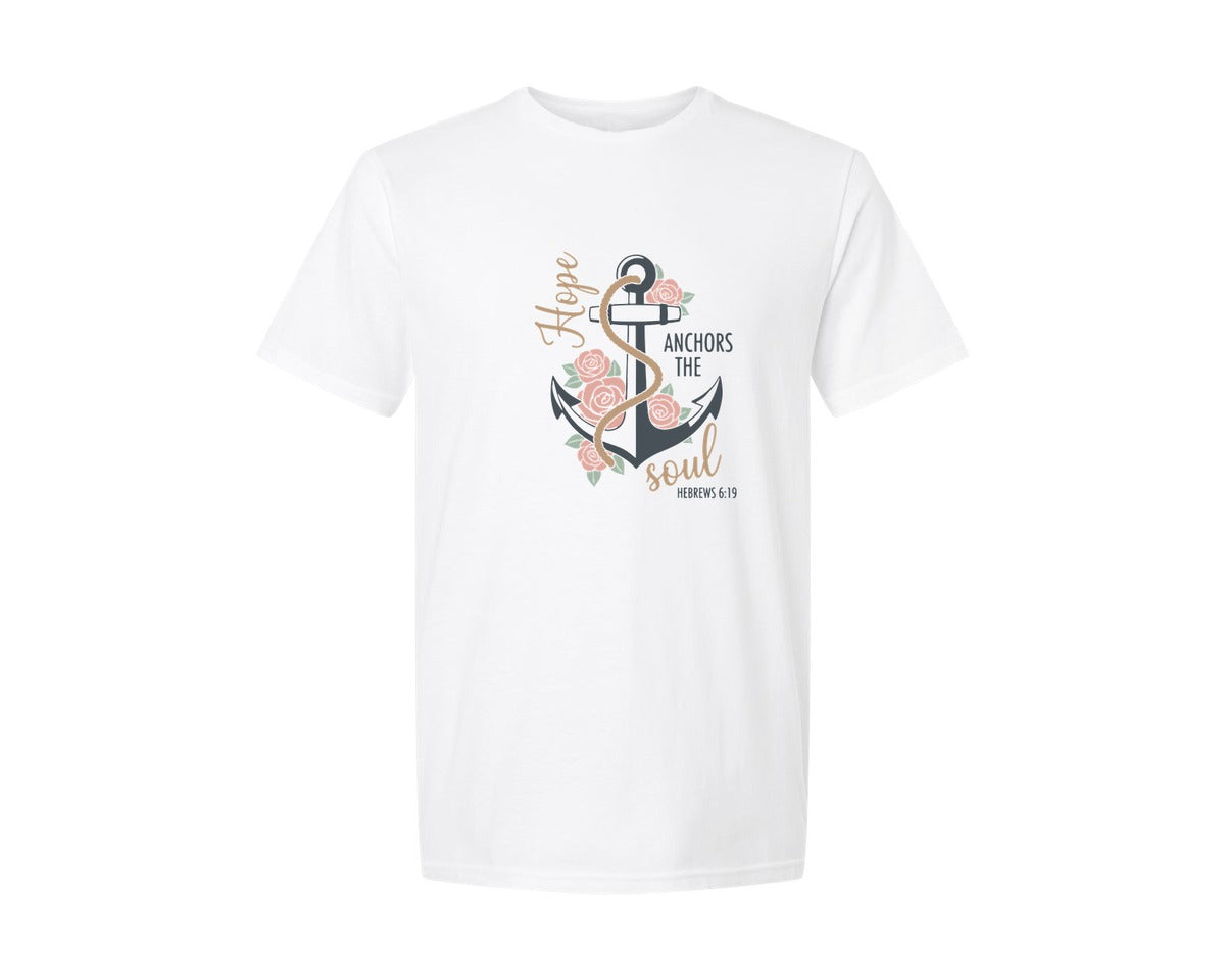 brand:Generic|color:White|Hope Anchors The Soul Hebrews 619 Graphic T-Shirt