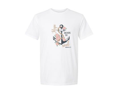 brand:Generic|color:White|Hope Anchors The Soul Hebrews 619 Graphic T-Shirt