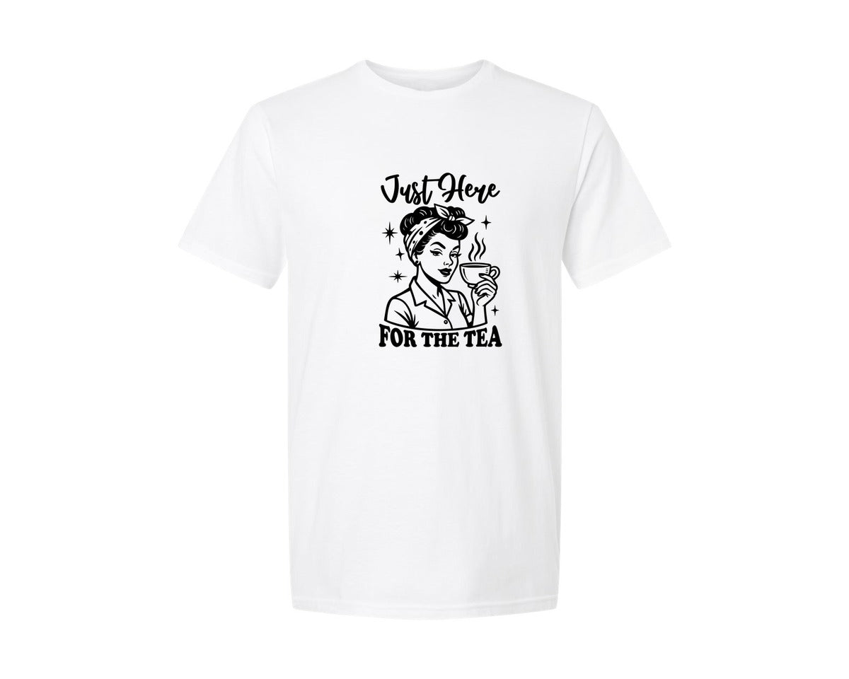 brand:Generic|color:White|Just Here For The Tea Retro Girl Graphic T-Shirt
