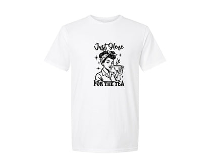 brand:Generic|color:White|Just Here For The Tea Retro Girl Graphic T-Shirt