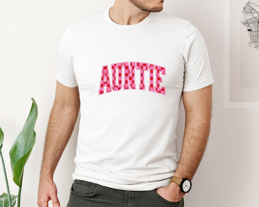 Auntie Checkered Valentine Varsity Graphic T-Shirt