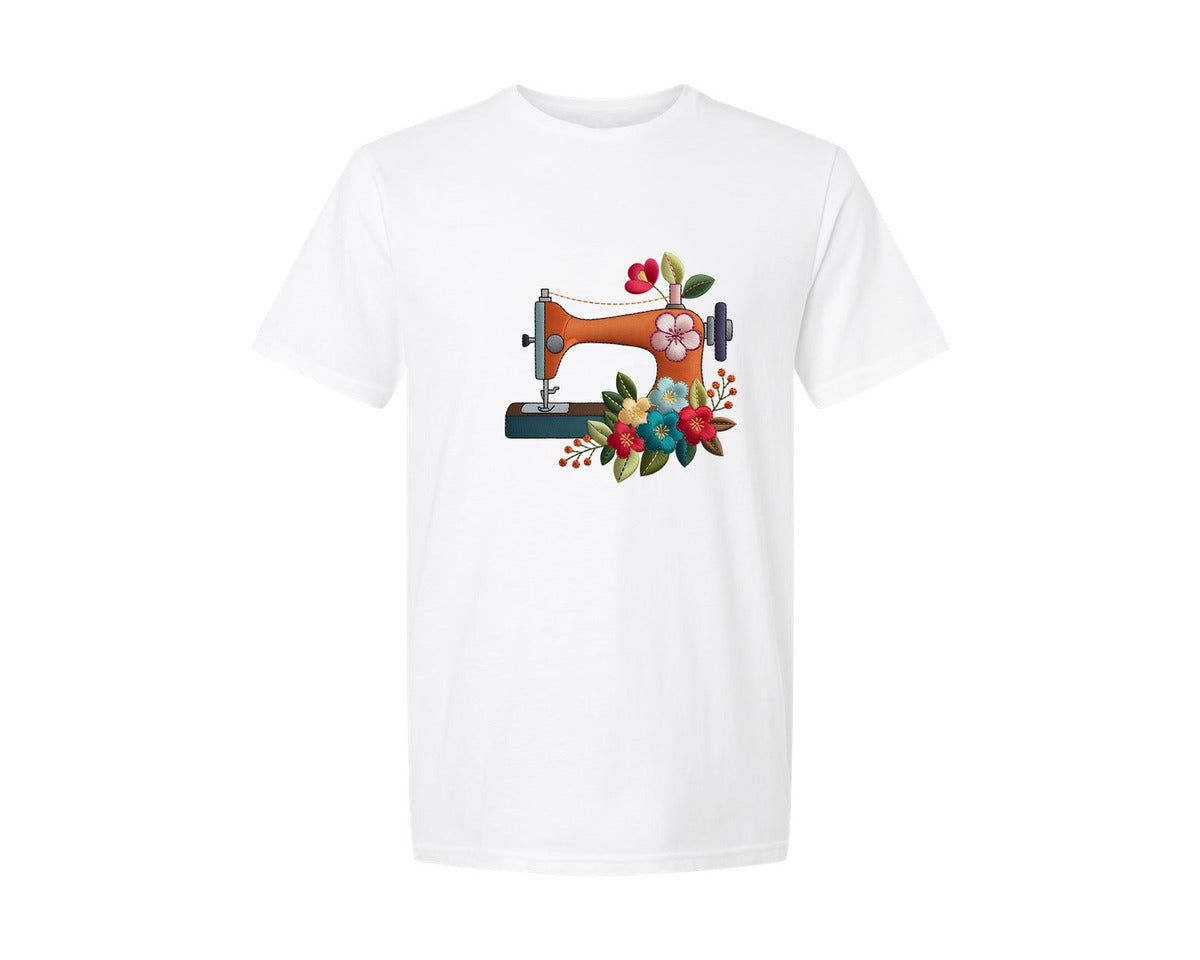 brand:Generic|color:White|Floral Sewing Machine Embroidery 6 Graphic T-Shirt
