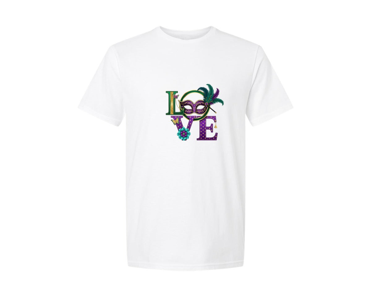 brand:Generic|color:White|Mardi Gras Love 3 Graphic T-Shirt