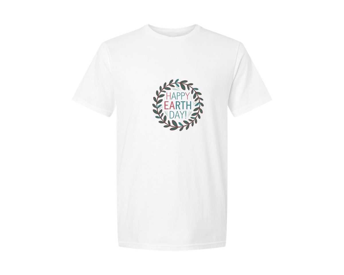 brand:Generic|color:White|Earth Day With Leaf Wreath T Shirtdesign Graphic T-Shirt