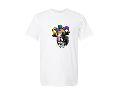 brand:Generic|color:White|Mardi Gras Cow Crawfish Graphic T-Shirt