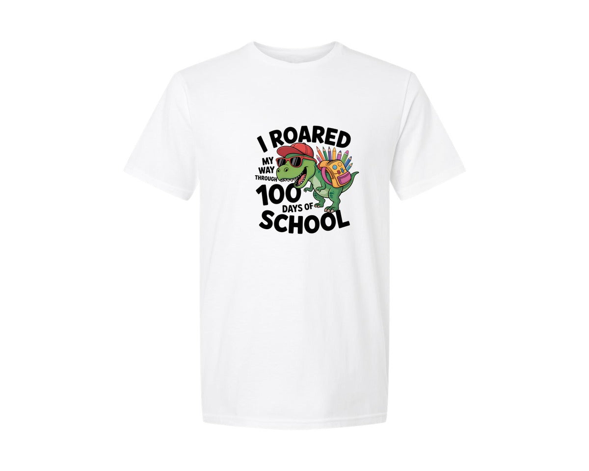 brand:Generic|color:White|I Roared My Way Through 100 Days 9 Graphic T-Shirt