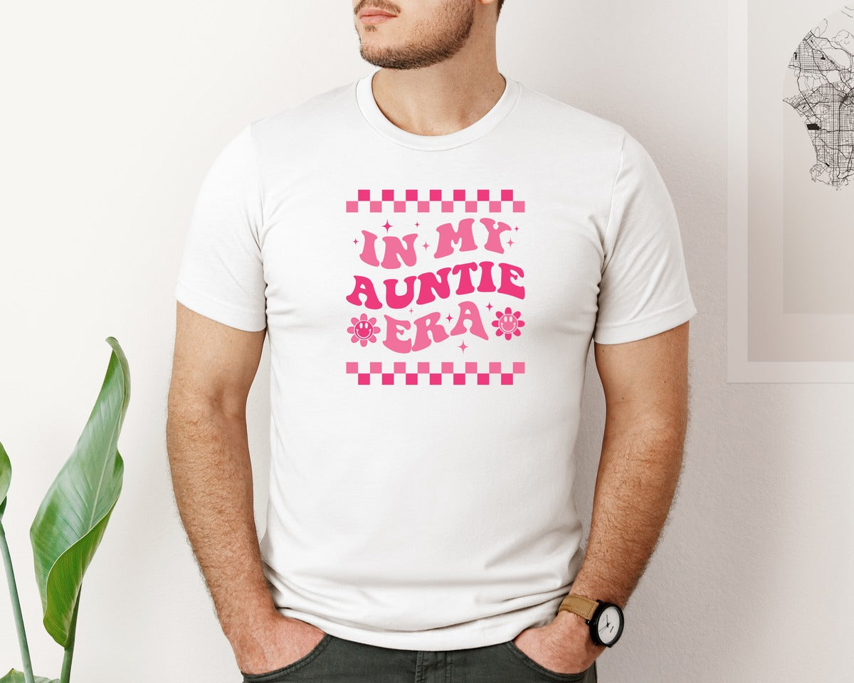 brand:Bella Canvas|color:White|In My Auntie Era Baby Announcement Aunt Graphic T-Shirt