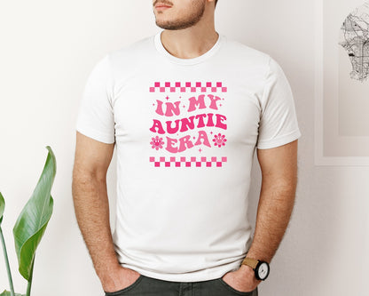 brand:Bella Canvas|color:White|In My Auntie Era Baby Announcement Aunt Graphic T-Shirt