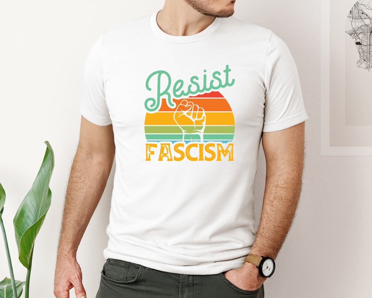 brand:Bella Canvas|color:White|Resist Fascism Graphic T-Shirt
