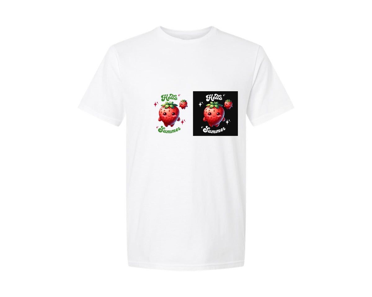 brand:Generic|color:White|Hello Summer Strawberry Graphic T-Shirt