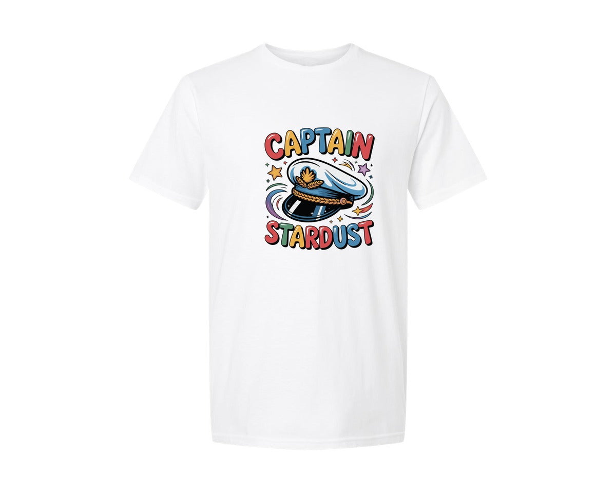 brand:Generic|color:White|Captain Stardust Space Navy Style Graphic T-Shirt