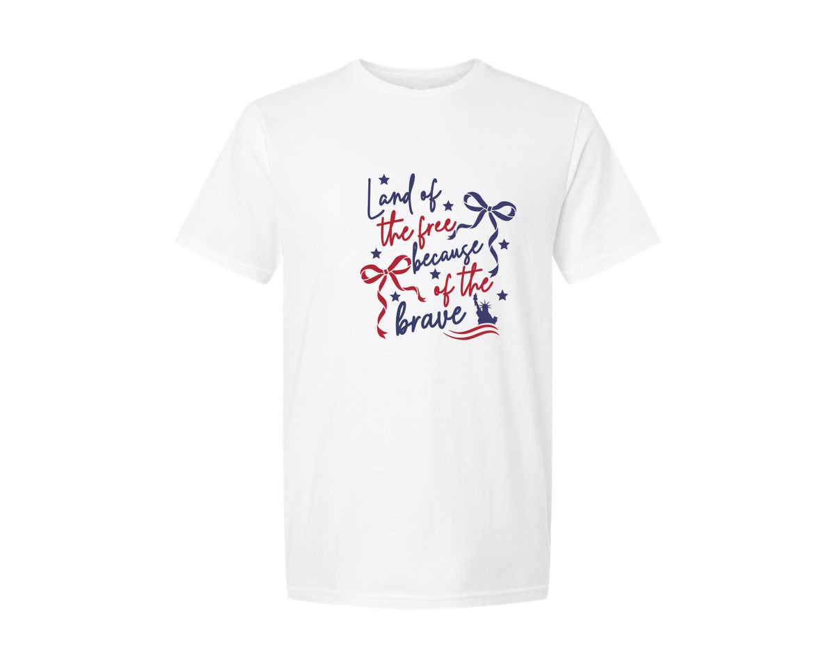 brand:Generic|color:White|Land Of The Free Patriotic Bow American Graphic T-Shirt