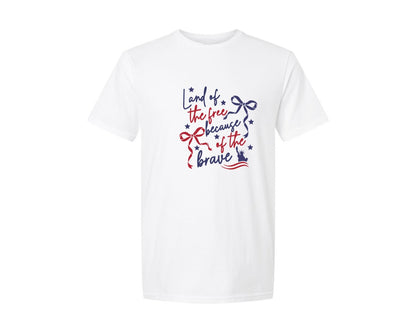 brand:Generic|color:White|Land Of The Free Patriotic Bow American Graphic T-Shirt