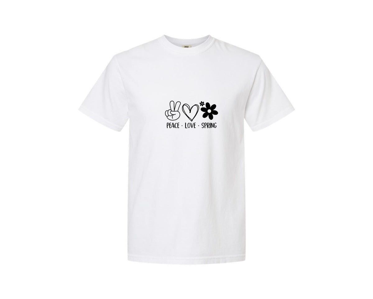 brand:Comfort Colors|color:White|Peace Love Spring 4 Graphic T-Shirt
