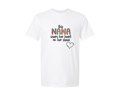 brand:Generic|color:White|This Nana Wears Her Heart Sleeve Graphic T-Shirt