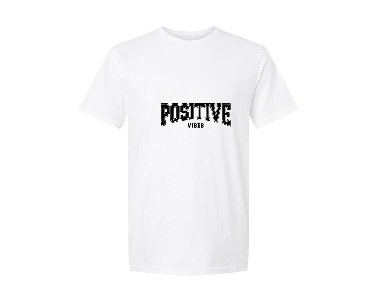 brand:Generic|color:White|Positive Vibes Motivational Graphic T-Shirt