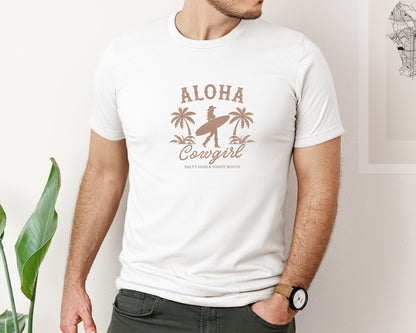 brand:Bella Canvas|color:White|Western Summer Aloha Cowgirl Graphic T-Shirt