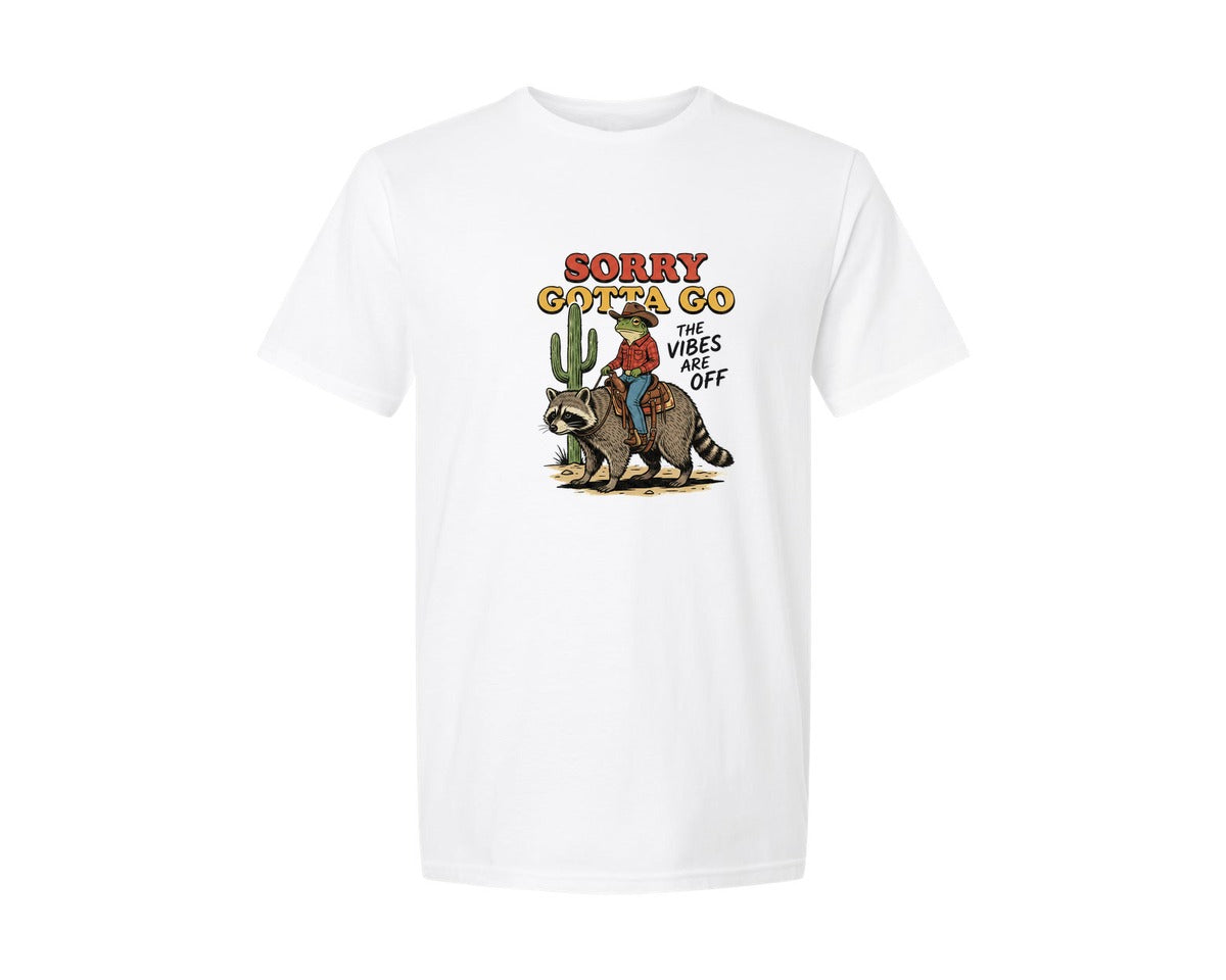 brand:Generic|color:White|Funny Cowboy Frog Raccoon Design Graphic T-Shirt