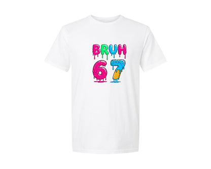 brand:Generic|color:White|Bruh 67 Dripping Ice Cream Style Graphic T-Shirt