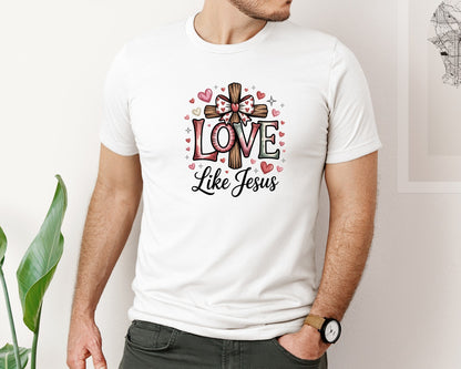 brand:Bella Canvas|color:White|Love Like Jesus Valentine Day 2 Graphic T-Shirt