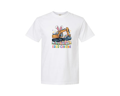 brand:Comfort Colors|color:White|Eggs Cavator Easter Excavator 3 Graphic T-Shirt