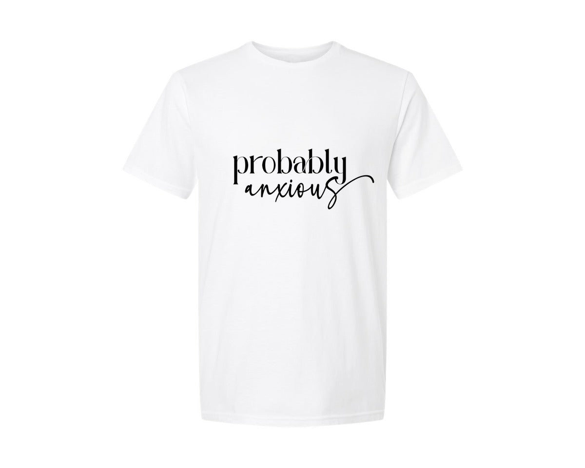 brand:Generic|color:White|Probably Anxious Funny Mom Graphic T-Shirt