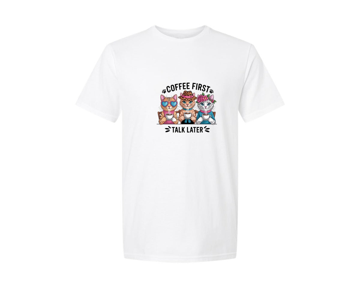 brand:Generic|color:White|Funny Coffee Funny Cat Shirt Design Graphic T-Shirt